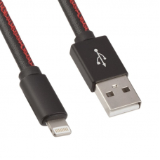 USB Дата-кабель для Apple Lightning 8-pin в кожаной оплетке (черный/коробка) 