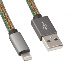 USB Дата-кабель для Apple Lightning 8-pin в джинсовой оплетке (зеленый/коробка) 