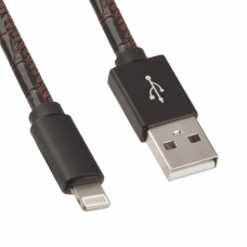 USB Дата-кабель для Apple Lightning 8-pin в оплетке кожа змеи (коричневый/коробка) 
