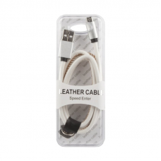 USB Дата-кабель Micro USB в кожаной оплетке (белый/коробка) 