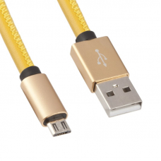 USB Дата-кабель Micro USB в кожаной оплетке (желтый/коробка) 