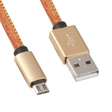 USB Дата-кабель Micro USB в джинсовой оплетке (оранжевый/коробка)