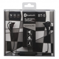 Bluetooth гарнитура BT-5 вставные наушники (черная/коробка)