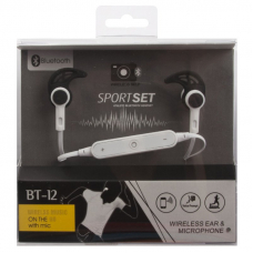 Bluetooth гарнитура BT-12 вставные наушники (белая/коробка)