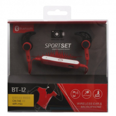 Bluetooth гарнитура BT-12 вставные наушники (красная/коробка)