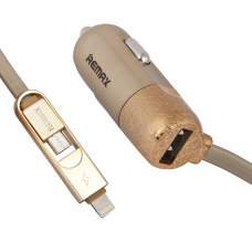АЗУ REMAX Finchy RCC103 1xUSB, 3.4A, интегрированный кабель microUSB, Lightning 8-pin, 1м (золотой)