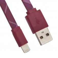 USB Дата-кабель для Apple Lightning 8-pin плоский Burberry 1 метр (розовый)
