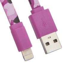 USB Дата-кабель для Apple Lightning 8-pin плоский Army Printing 1 метр (розовый камуфляж)