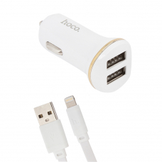 АЗУ HOCO Z1 2xUSB, 2.1А + USB кабель Lightning 8-pin, 1м (белый)