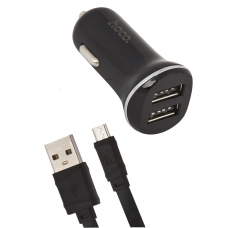 АЗУ HOCO Z1 2xUSB, 2.1А + USB кабель MicroUSB, 1м (черный)