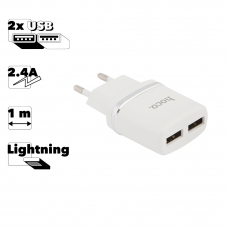 СЗУ HOCO C12 Smart 2xUSB, 2.4А + USB кабель Lightning 8-pin, 1м (белый)