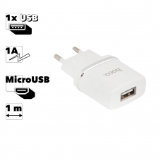 СЗУ HOCO C11 Smart 1xUSB, 1А + USB кабель MicroUSB, 1м (белый)