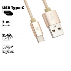 USB кабель HOCO X2 Knitted Type-C, 3А, 1м, нейлон (золотой)