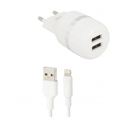 СЗУ HOCO C41A Wisdom 2xUSB, 2.4А + USB кабель Lightning 8-pin, 1м (белый)