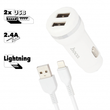 АЗУ HOCO Z27 Staunch 2xUSB, 2.4А + USB кабель Lightning 8-pin, 1м (белый)