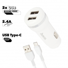 АЗУ HOCO Z27 Staunch 2xUSB, 2.4А + USB кабель Type-C, 1м (белый)