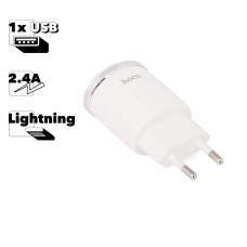 СЗУ HOCO C37A Thunder Power 1xUSB, 2.4А + USB кабель Lightning 8-pin, 1м (белый)