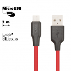 USB кабель HOCO X21 Silicone MicroUSB, 1м, силикон (красный/черный)