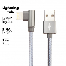 USB кабель BOROFONE BX26 Express Lightning 8-pin, 2.4А, угловой, 1м, нейлон (серый)