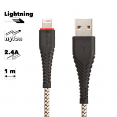 USB кабель BOROFONE BX25 Powerful Lightning 8-pin, 2.4А, 1м, нейлон (черный)