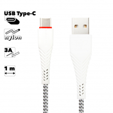 USB кабель BOROFONE BX25 Powerful Type-C, 3А, 1м, нейлон (белый)