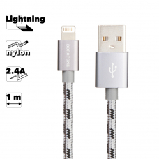 USB кабель BOROFONE BX21 Outstanding Lightning 8-pin, 2.4А, 1м, нейлон (серый)