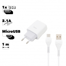 СЗУ HOCO C72A Glorious 1xUSB, 2.1А + USB кабель MicroUSB, 1м (белый)