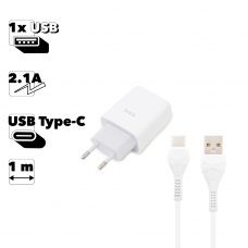 СЗУ HOCO C72A Glorious 1xUSB, 2.1А + USB кабель Type-C, 1м (белый)