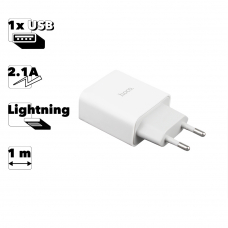 СЗУ HOCO C81A Asombroso 1xUSB, 2.1А + USB кабель Lightning 8-pin, 1м (белый)