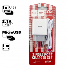 СЗУ HOCO C81A Asombroso 1xUSB, 2.1А + USB кабель MicroUSB, 1м (белый)