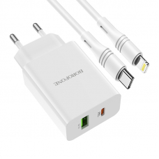 СЗУ BOROFONE BA56A Lavida 1xUSB QC3.0, PD 20W + кабель USB-C Lightning 8-pin, 1м (белый)