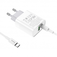 СЗУ HOCO C80A Rapido 1xUSB, 1xUSB-C, 3А, PD20W, QC3.0 + USB-C кабель Type-C, 1м (белый)