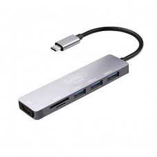Адаптер Earldom ET-W18 Type-C на HDMI 4K + MicroSD + SD + 3xUSB (серый)