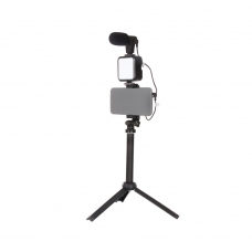 Монопод-трипод с лампой и микрофоном для блогеров KIT-06LM (черный)