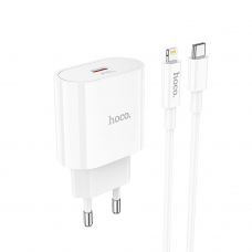 СЗУ HOCO C94A Metro 1xUSB-C, 3А, PD20W, + USB-C кабель Lightning 8-pin, 1м (белый)