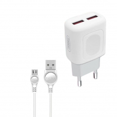 СЗУ Earldom ES-147M 2xUSB, 2.4А, + USB кабель MicroUSB, 1м (белый)