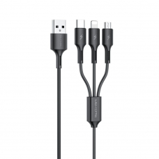 USB кабель WK WDC-137th Upine Lightning 8-pin/MicroUSB/Type-C, 3А, 3в1, 1.2м, TPE (черный)