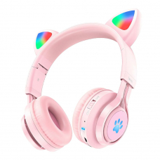 Bluetooth гарнитура HOCO W39 Cat Ear Kids BT5.3, AUX/MicroUSB, накладная, громкость +/-, LED, 