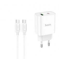 СЗУ HOCO C80A Plus Rapido 1xUSB, 1xUSB-C, 3А, PD20W, QC3.0 + USB-C кабель Type-C, 1м (белый)