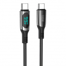 USB-C кабель HOCO S51 Extreme Type-C, 5А, 100W, LED дисплей, 1.2м, нейлон (черный)