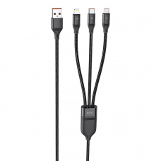 USB кабель HOCO U104 Ultra Lightning 8-pin/MicroUSB/Type-C, 6А, 66W, 3в1, 1.2м, нейлон (черный)