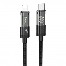 USB-C кабель HOCO U116 Crystal Lightning 8-pin, 3А, PD27W, LED, 1м, нейлон (черный)