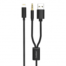 Аудиокабель Earldom ET-AUX43 3.5 мм + USB, Lightning 8-pin +, 1.2м, нейлон (черный)