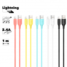 USB кабель BOROFONE BX40 Multicolor Superior Lightning 8-pin, 1м, 2.4A, PVC, уп. 30 шт. (5 цветов)