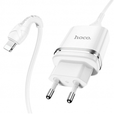 СЗУ HOCO N1 Ardent 1xUSB, 2.4А, LED + USB кабель Lightning 8-pin, 1м (белый)