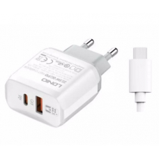 Сетевое зарядное устройство LDNIO A2421C, 1USB QC3.0, 1PD + кабель USB - Type-C (white)