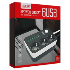 Сетевой фильтр Ldnio Power Socket 3 розетки 6 USB (SE3631) (black)