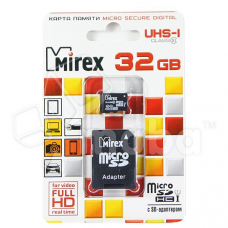 Карта памяти MicroSDHC 32GB Class 10 Mirex UHS-I + SD адаптер Карта памяти MicroSDHC 32GB Class 10 Mirex UHS-I + SD адаптер