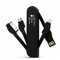 Кабель карманный складной 3 в 1  USB Lightning + Apple 30pin + Micro USB (black)