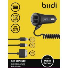 Автомобильное зарядное устройство Budi Car Carger 2 USB with 30 pin / Micro USB / Lightning Cable (white) Автомобильное зарядное устройство Budi Car Carger 2 USB with 30 pin / Micro USB / Lightning Cable (white)